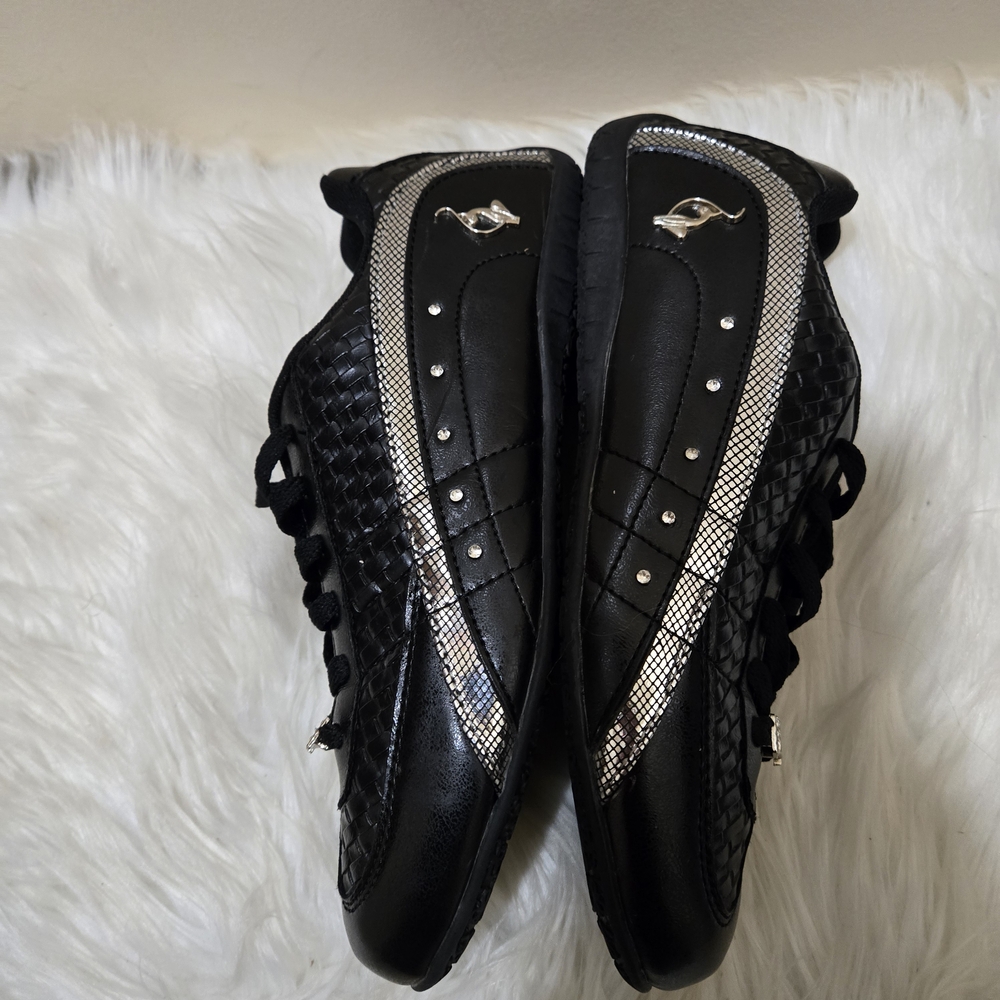 Baby Phat Black Lace up Sneakers with Silver Rhinestone Accents Size 7.5